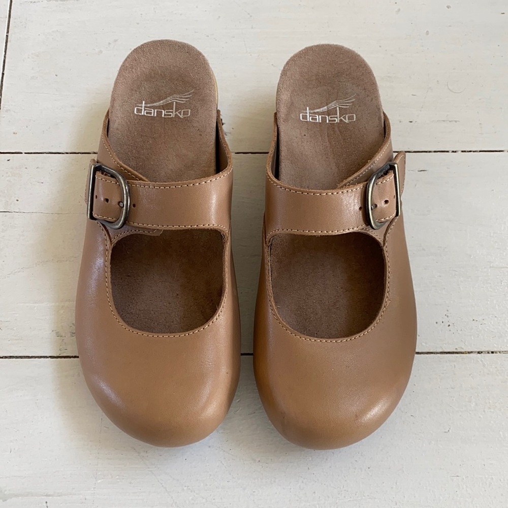 Dansko Brown Leather Clogs with Buckle